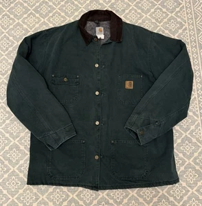 Vintage Carhartt Jacket Mens XL C02 HTG Hunter Green Chore Coat Blanket Line - Picture 1 of 9