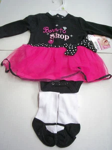 Ballerina 2 Piece Set,"Born to Shop,"Black & Fuschia, Size 6 Mos, Baby Essential - Picture 1 of 4