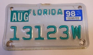 Placa de licencia de motocicleta Florida 1998 - Imagen 1 de 1