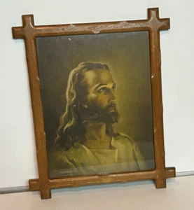 Vintage 1940s Kriebel & Bates Head of Christ Framed Litho Print Religious Jesus - Picture 1 of 10
