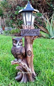 OWL WITH SOLAR LIGHT STATUE SOLAR OWL Statue FIGURINE - Picture 1 of 4