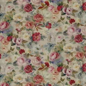 Cotton Rich Linen Look Fabric Digital Vintage Floral Flower Roses 140cm Wide - Picture 1 of 5