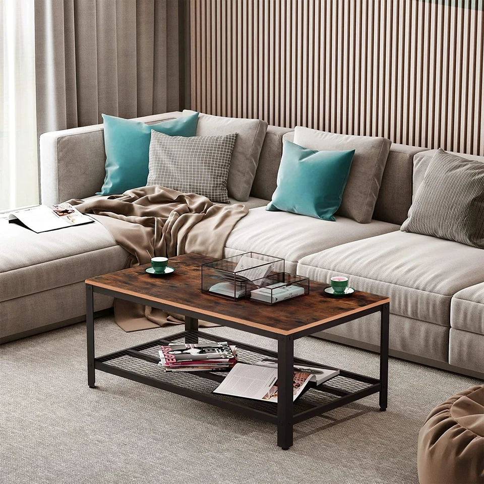 Coffee Table Tea Table with Metal Frame,Wood Coffe Table with Open Storage Shelf - Image 1 of 4