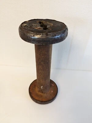 VINTAGE PRIMITIVE WOODEN SPOOL LARGE 9-1/2” H TEXTILE FACTORY BOBBIN DECOR - Image 1 of 4