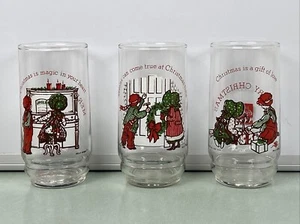 Holly Hobbie & Robby Coca-Cola Christmas Glasses American Greetings Ltd Ed Set 3 - Picture 1 of 12