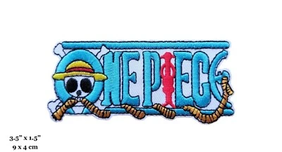 One Piece Anime Series Name Logo Blue Embroidered Iron On Patch - Image 1 of 2