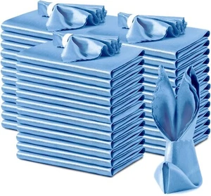 100 Pack VACVELT Light Blue Satin Scalloped Elegant Dinner Square Napkins 17x17" - Picture 1 of 7