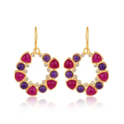 Lindos brincos de designer para festa folheados a ouro com várias pedras joias da moda - Imagem 1 de 4