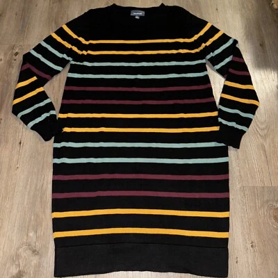 ModCloth Sweater Dress Size Large Black Stripe Long Sleeve Stretchy Knee Lengh - Image 1 of 4