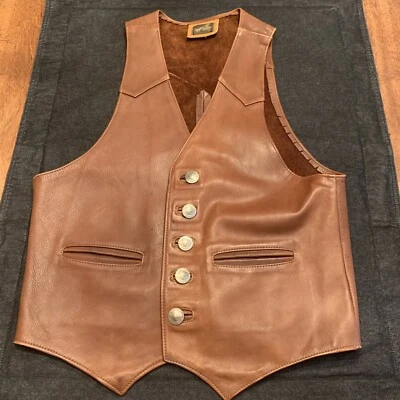 VTG USA Lew N Me Leather Western Cowboy Vest Buffalo Nickel Waistcoat M 40 * 42 - Image 1 of 4
