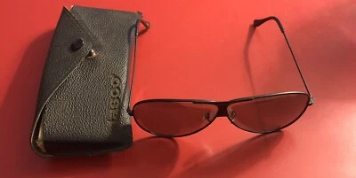 Vintage Tasco Black Metal Aviator Shooter Sunglasses Frames  + Case - Image 1 of 4