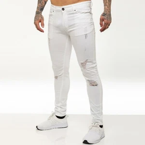 Pantalones de mezclilla ajustados ajustados Enzo para hombre pantalones rasgados todas las tallas del Reino Unido - Imagen 1 de 42