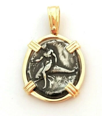 Greek Coin 14K Yellow Gold Pendant Boy on Dolphin Tara Calabria 14k Jewelry - Image 1 of 4