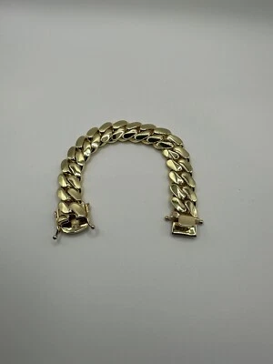 Браслет с кубинскими звеньями ручной работы 18 мм 8 дюймов 130 г Miami позолота 14 карат - Изображение 1 из 4