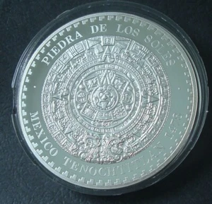 MEXICO RARE 5 Onzas SILVER Proof .999  Piedra De Los Soles 1535-1993 UNC - Picture 1 of 2