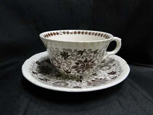 Mason's Bow Bells Brown, Flowers & Scrolls: Cup & Saucer Set, 2 1/4" Tall - Picture 1 of 12