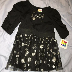 ^HEALTHTEX DRESS 18 MTH BABY/TODDLER NWT BLACK, SPARKLES, AND SILVER DOTS - Picture 1 of 5