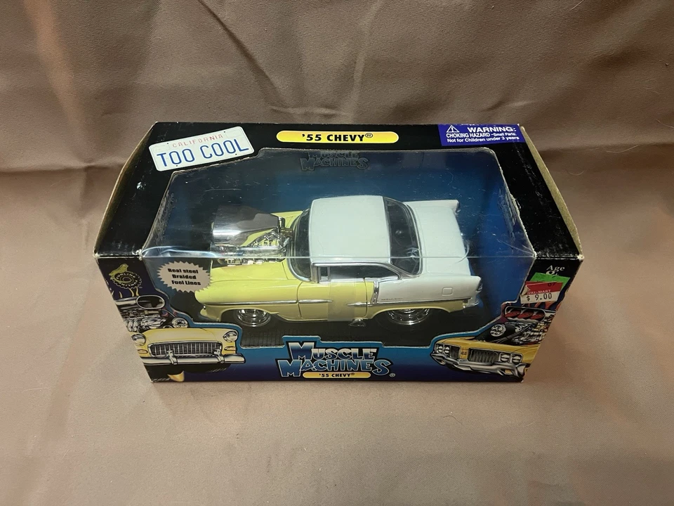 NIB 2004 Muscle Machines Too Cool 1:24 Diecast 1955 Chevy Bel Air Canary Yellow - Image 1 of 4