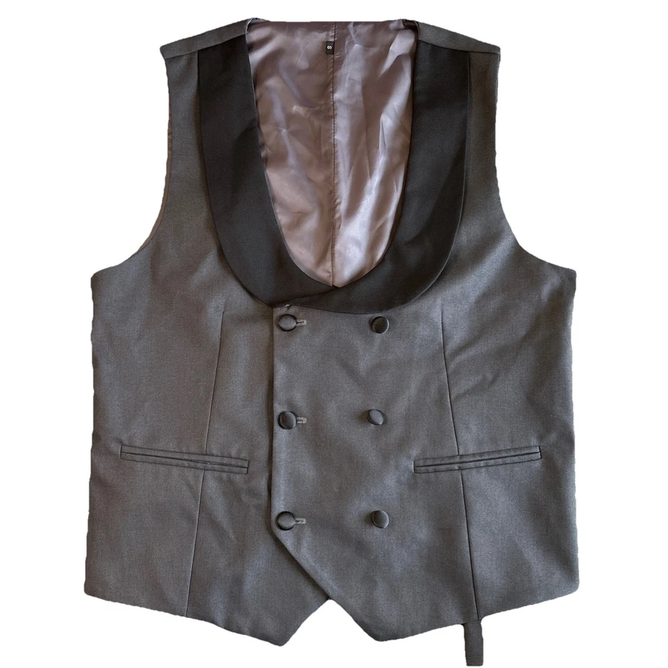 Mens Charcoal Gray Shawl Collar Double Breasted Vest Small Formal Dress Suit - Image 1 of 4