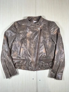 Free People We The Free Motorcycle Jacket Women L Brown Snake Skin Vegan Leather - Picture 1 of 7