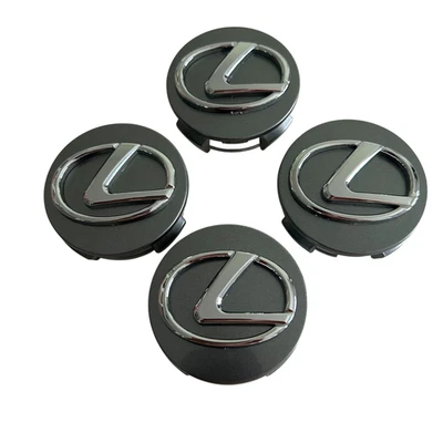 Gray Lexus Center Caps with Chrome Logo Emblem for ES GS IS LC LS NX UX RX RZ - Image 1 of 4