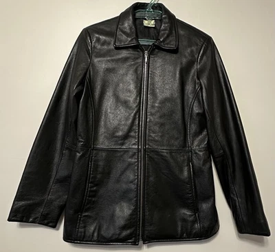 复古 Y2K 皮革夹克 M Esprit De Corp 全拉链 90 年代骑手多功能极简主义者 — 第 1/4 张图片