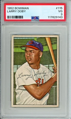 Tarjeta de béisbol 1952 Bowman Larry Doby, clasificación en muy buena condición 3, #115 en el conjunto HOF Indians Foto 1 de 3