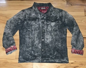 Social Collusion Hot Topic Black Tie Dye Denim Jacket Punk Jeans Large Red Goth - Picture 1 of 14