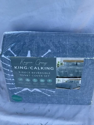 New KAYCIE GRAY  3 Piece Duvet Cover Set Blue Evil Eye King/Cal King Size - Image 1 of 4