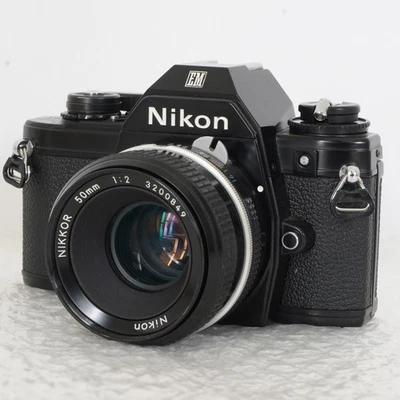 Nikon EM + New Nikkor 50mm F/2 35mm SLR Film Camera Lens Kit Meter Works Japan - Image 1 of 4