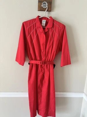 Camisa de vestir vintage Petites by Willi talla 8 roja mezcla de algodón con botones delanteros con cinturón Foto 1 de 4