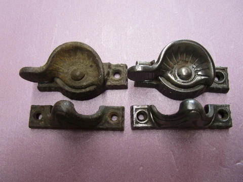 2 pair of antique Victorian Ornate cast iron window locks Cover