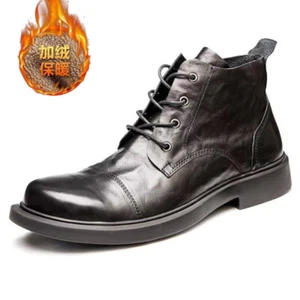 Mens Leather Round Toe High Top Boots Lace Up Outdoor Shoes British High Boots - Picture 1 of 23