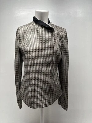 Chaqueta Blazer Akris Punto Asimétrica Cremallera Pata de Gallo Negra Crema Nueva EE. UU. 6 Foto 1 de 4