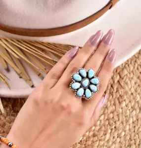 Blue Aurora Opal 925 Sterling Silver Adjustable Ring Jewelry for Women - Picture 1 of 6