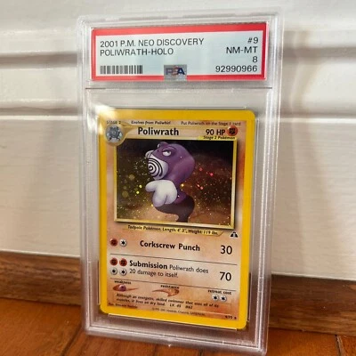 2001 P.M. Neo Discovery Poliwrath Pokemon Unique Cosmos Holo Belly Swirl #28 PSA - Image 1 of 4