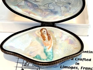 Limoges FRANKREICH Austernschale Schmuckschatulle mit kleiner Meerjungfrau innen - limitierte Auflage 17/500 - Bild 1 von 20