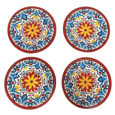 Tuscan Floral Sunflower Melamine Lunch Salad Plates Set Of 4 Red Multicolor - Image 1 of 4
