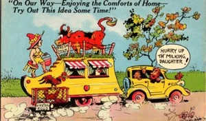 Vintage Hillbilly Camping Daughter Milking Cow Humorous Illustrated Postcard - Picture 1 of 1