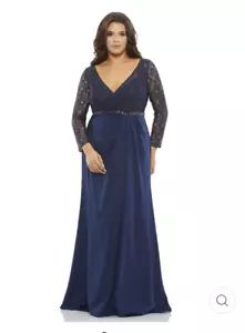 Mac Duggal NWT $498 size 20 dress LACE ILLUSION LONG SLEEVE V-NECK DRAPED GOWN ( - Picture 1 of 6