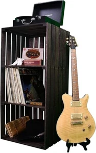 Vintage Stained 3-Tier Vinyl Record Storage Shelf – LP Holder & Turntable Stand - Picture 1 of 7