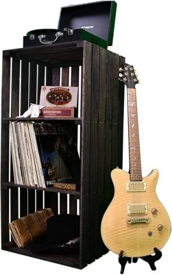 DARLA'S STUDIO 66 Vintage Stained 3-Tier Vinyl Record Storage Shelf – LP Holder & Turntable Stand