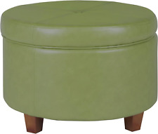 round Leatherette Storage Ottoman with Lid, Moss Green Large