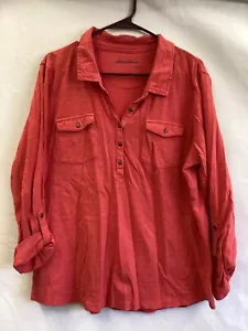 Eddie Bauer rotes Damenhemd mit Roll-Riegelärmeln und halben Knöpfen Größe XL Petite - Bild 1 von 9