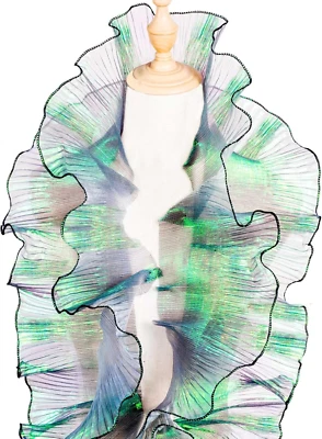 Borde de encaje de organza plisado con volantes, 5 yardas verde, perfecto para costura artesanal, boda Foto 1 de 4