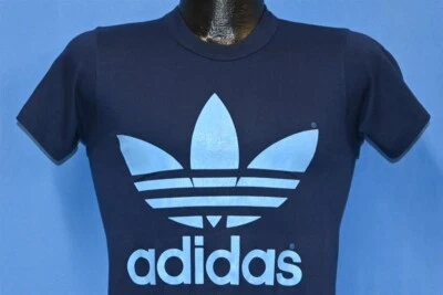 vintage 80s ADIDAS TREFOIL THREE STRIPE LOGO BLUE 50/50 SPORTSWEAR t-shirt S - Image 1 of 4