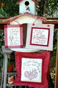 Feline Drive Fabric A CAT IS A CAT REDWORK Pillow Wall Hanging  Paper Pattern - Picture 1 of 7
