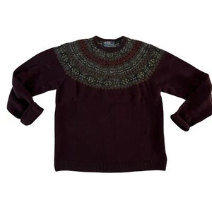 Vintage Polo Hand Knit Cashmere Wool Blend Maroon Fair Isle Sweater Men's XL - Bild 1 von 9