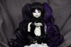 "Base de peluca de muñeca + juego de 3 piezas con clip de pony - Meiko negro y púrpura BJD 6-7"" y 8-9" - Imagen 1 de 1