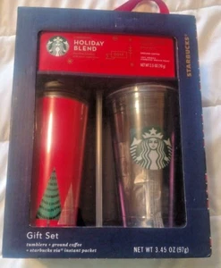 Starbucks Gift Pack Two Tumblers Via Packet Holiday Coffee Blend - Picture 1 of 6